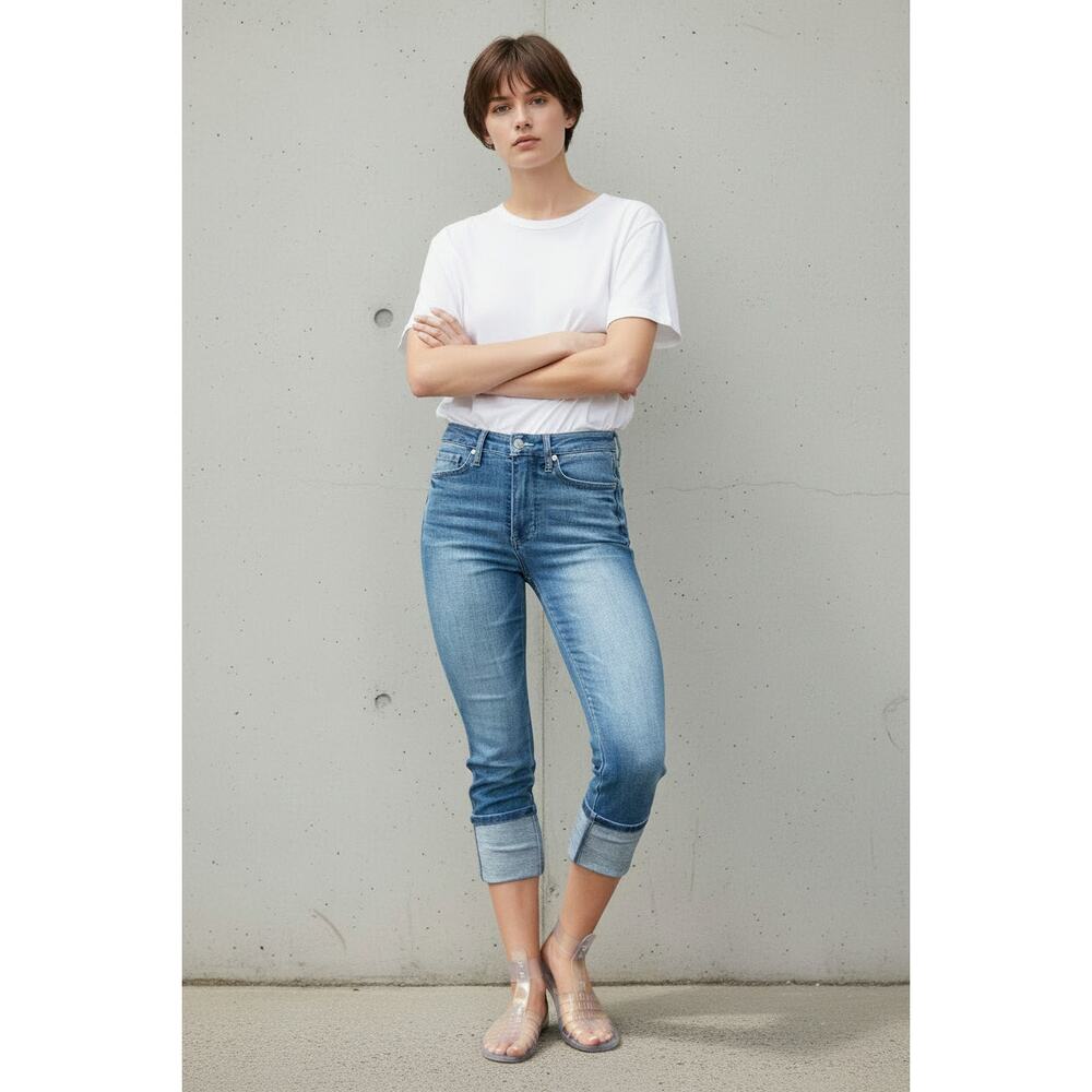 JUDY BLUE "Dew Drop" High Waist Back Shield Pocket Cuff-Capri Jeans JB78114 - 30